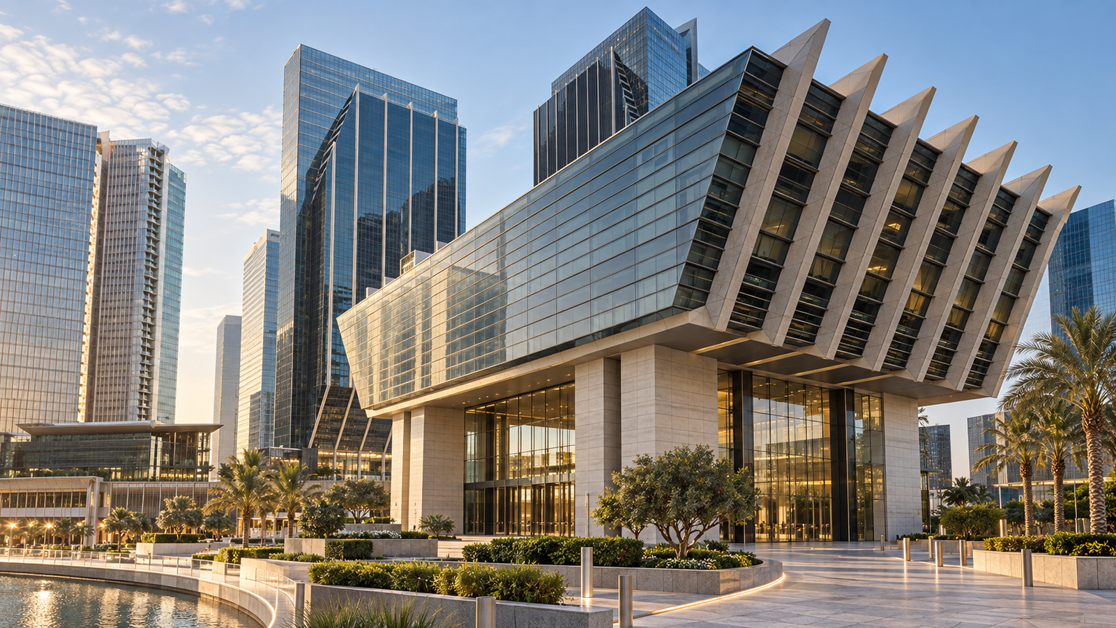 Modern ADGM office buildings on Al Maryah Island