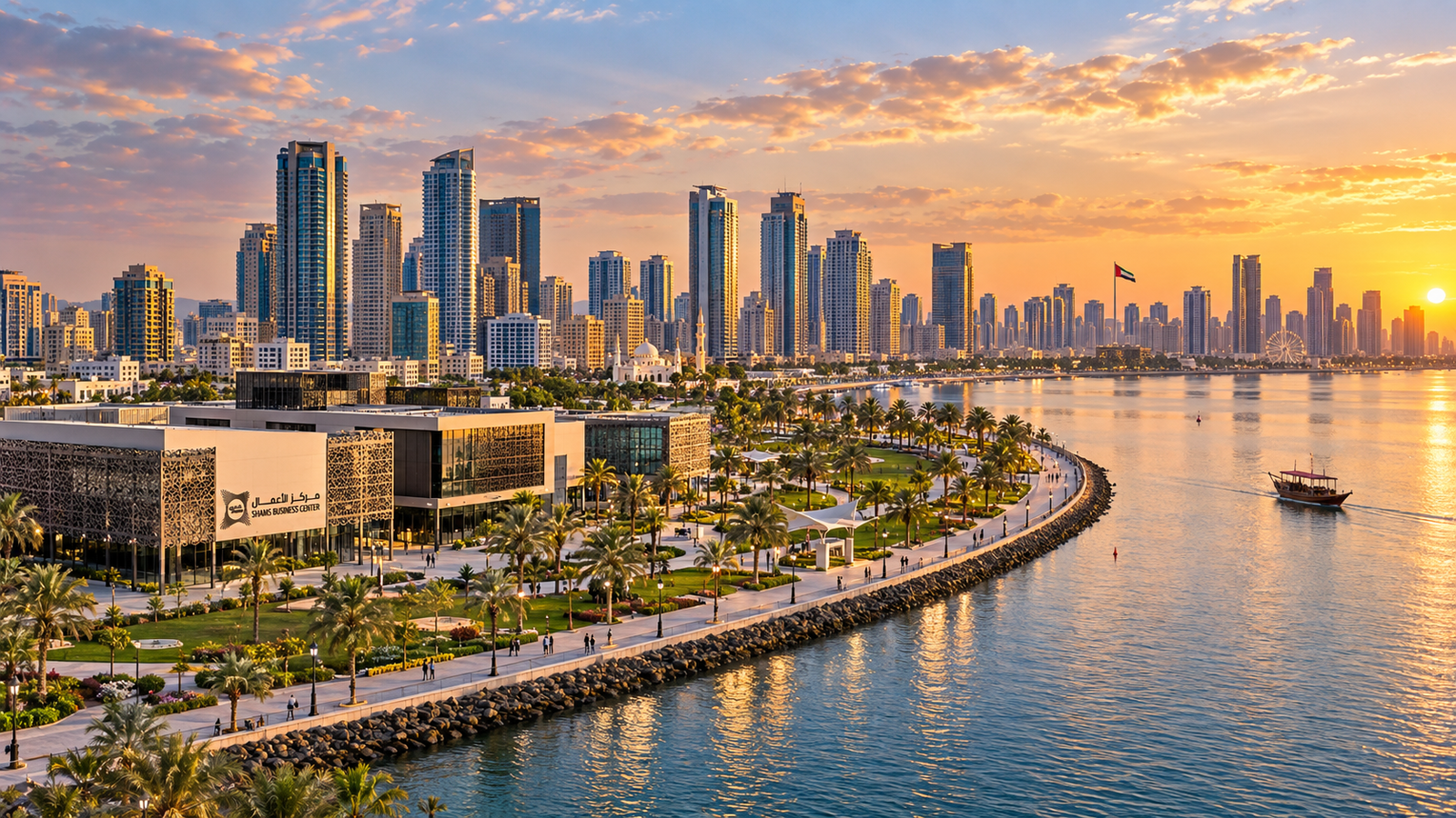 SHAMS waterfront and Sharjah skyline