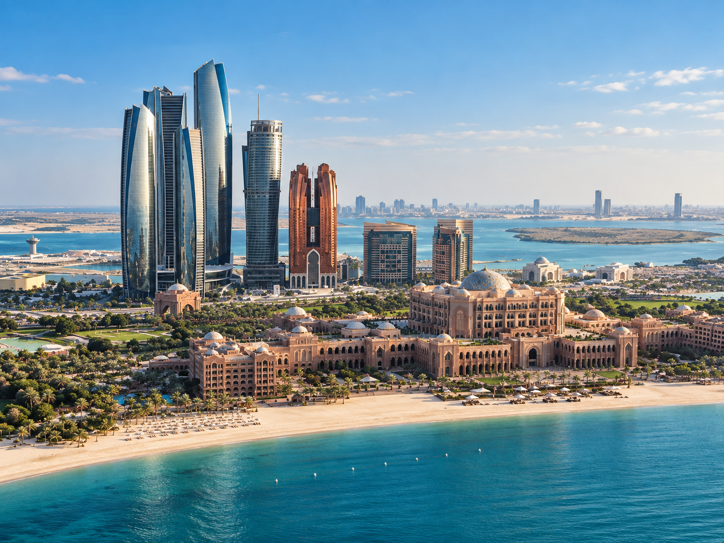 Abu Dhabi skyline, waterfront and Emirates Palace