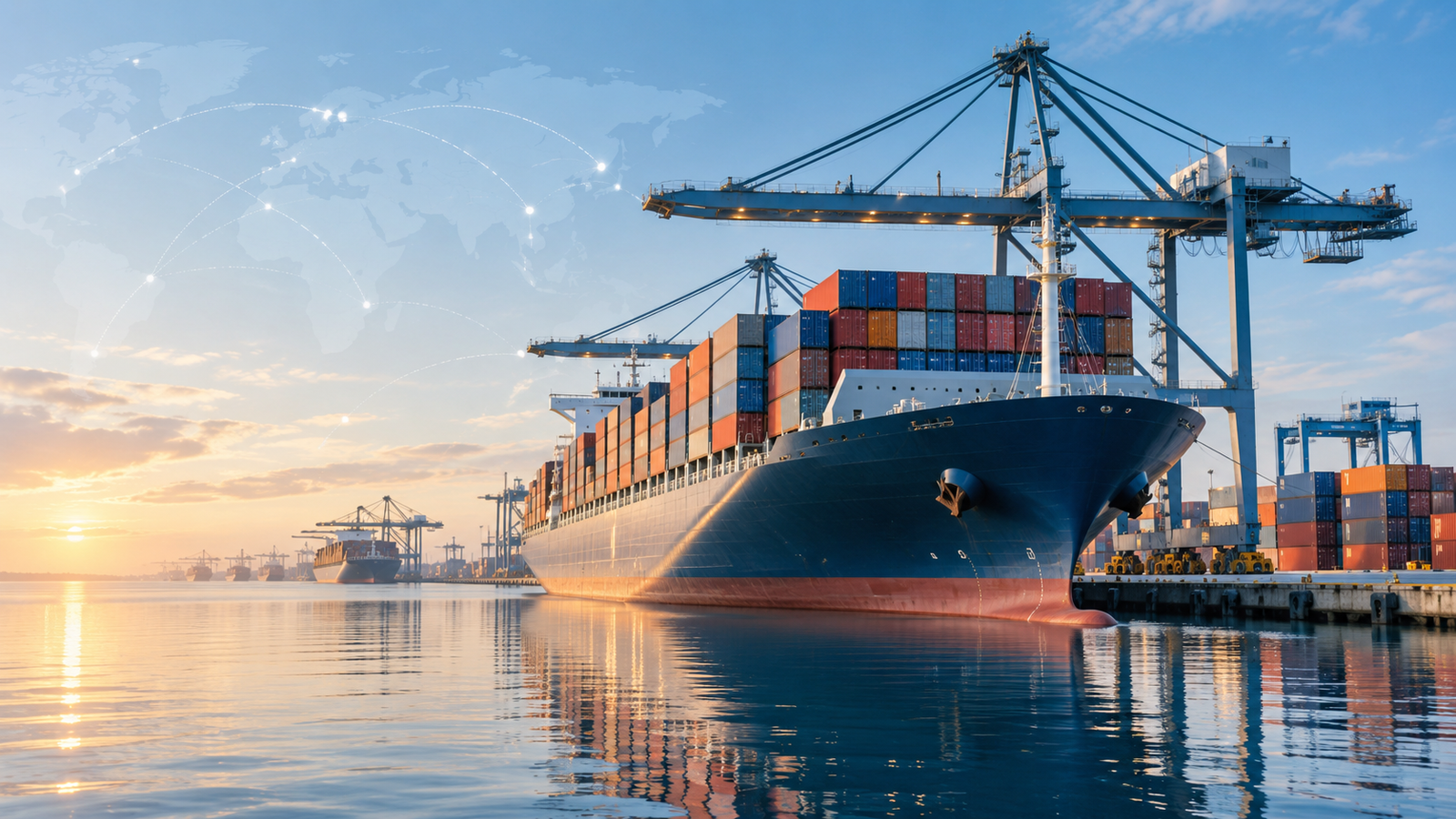 Cross-border shipping routes and an international logistics network