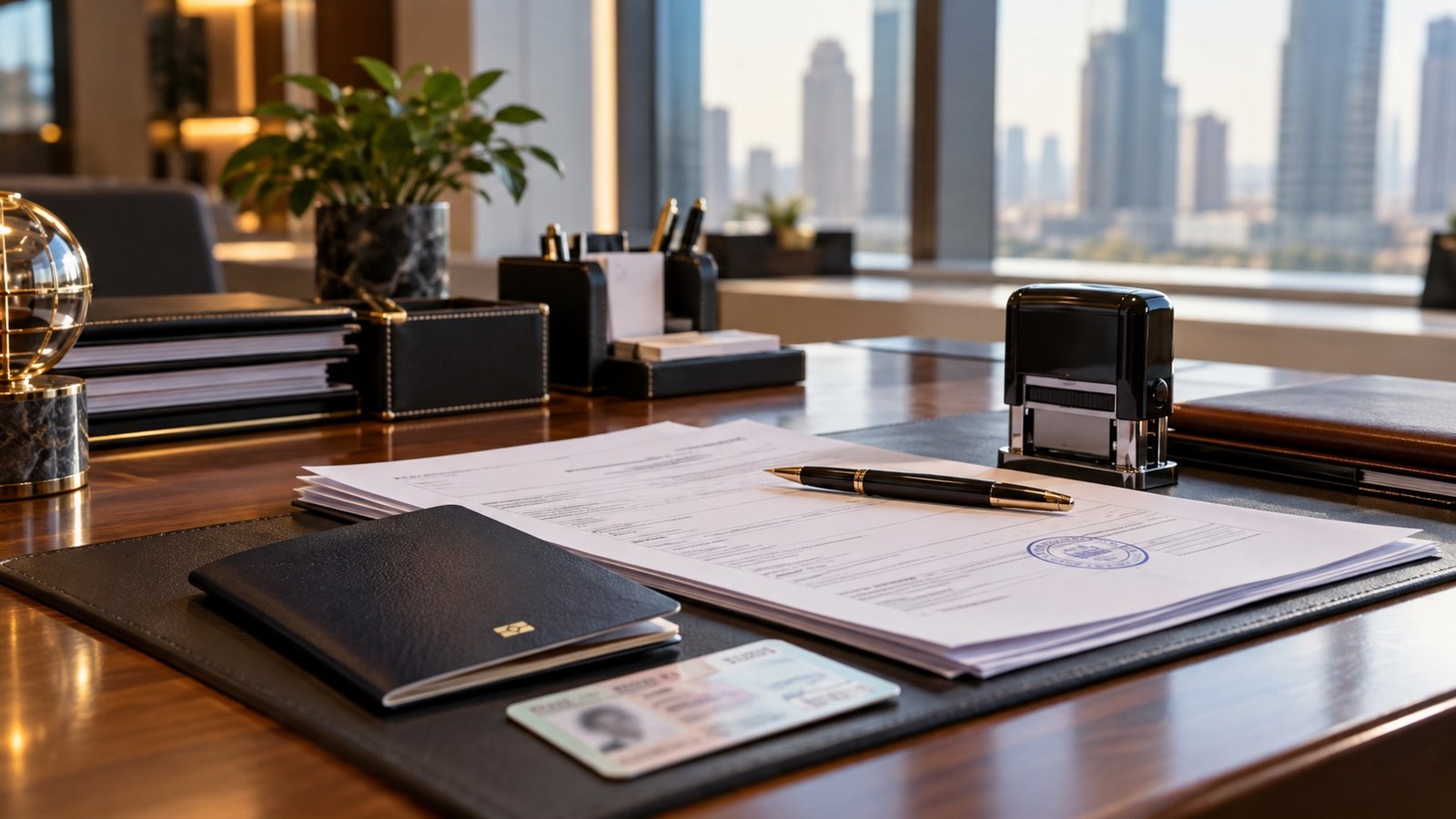 Business adviser discussing UAE company documents with a client