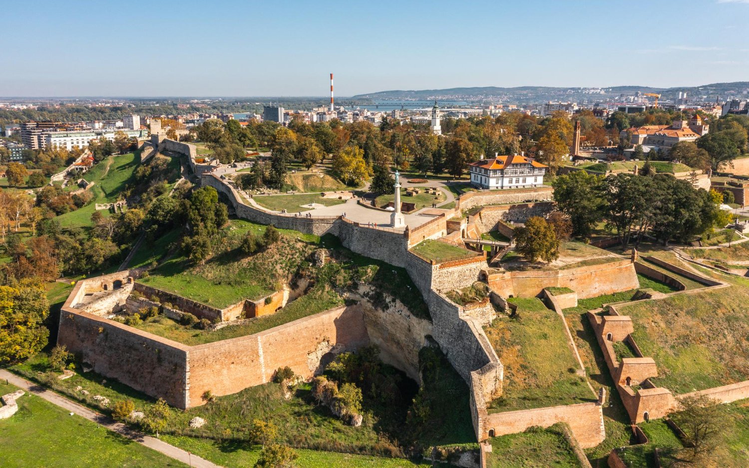 An aerial view of Belgrade Fortress and Kalemegdan Park in Serbia