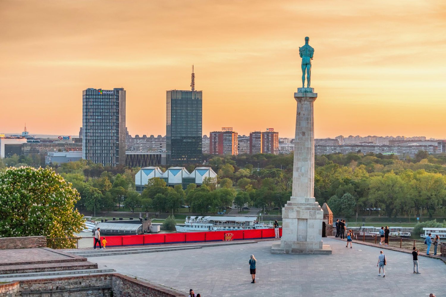 Belgrade skyline and Victor Monument representing Serbia residence and work permit support